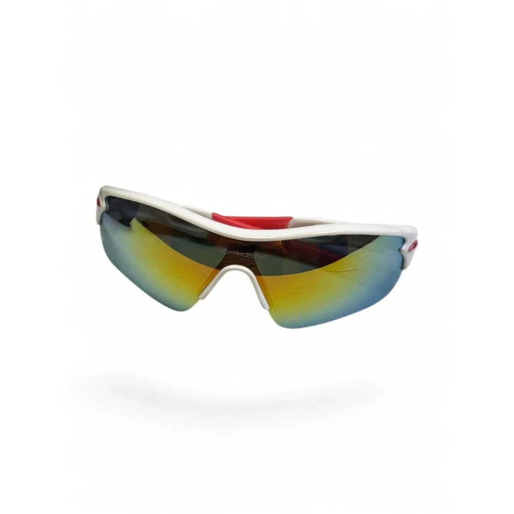 Oakley Radar Path Sunglasses White Frame Red Ear Socks Iridium Shield Lens